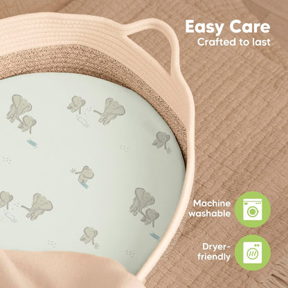 2-Pack Baby Bassinet Sheets Girl, Boy - 33x17 Viscose Derived from Bamboo Bedside Mattress Fitted Bassinet Sheets, Compatible with Halo Bassinest Swivel Sleeper, Baby Delight, Graco (Pecan)