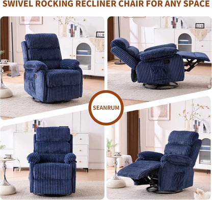 Adult 360° Rocking Recliner Chair，Nursery Rocker Reclining Chair with Side Pocket, a Comfy upholstered Single Sofa Armchair. Suitable for Living Room, Bedroom Nursing use, Velvet Fabric in Beige