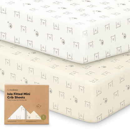 2-Pack Waterproof Pack and Play Sheets, Mini Crib Sheets Fitted for Boy, Girl - 38 x 26 Viscose from Bamboo Pack N Play Mattress Sheets for Graco, Toddler Playard Baby Crib Sheets Neutral (Blue Flax) - Colors A