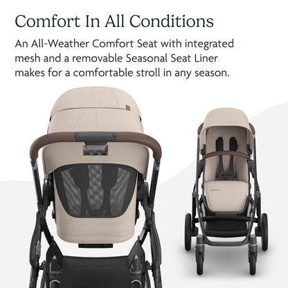 UPPAbaby Vista V3 Convertible Single-to-Double Stroller for Baby & Toddler, 30+ Configurations, Car Seat Compatible, All-Wheel Suspension, XL Basket – Owen (Mocha Mélange/Carbon Frame)