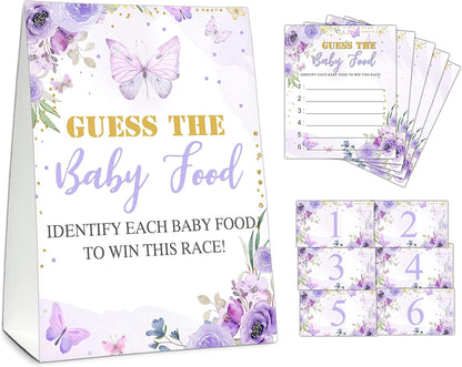 Guess the Baby Food Party Games, Baby Shower Game Set, 1 Standing Sign + 25 Answer Cards + 6 Number Cards, Boho Wild West Gender Reveal Party Decoration Supplies -B05