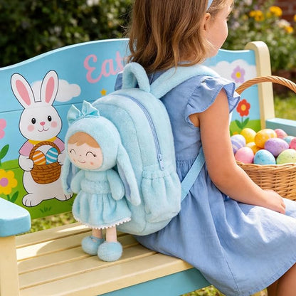 Gloveleya Back to School Gifts for Girls Toddler Backpack Kids Backpack Baby Girl Gift Plush Bag with Pure Blue Rabbit Doll Aged 2+
