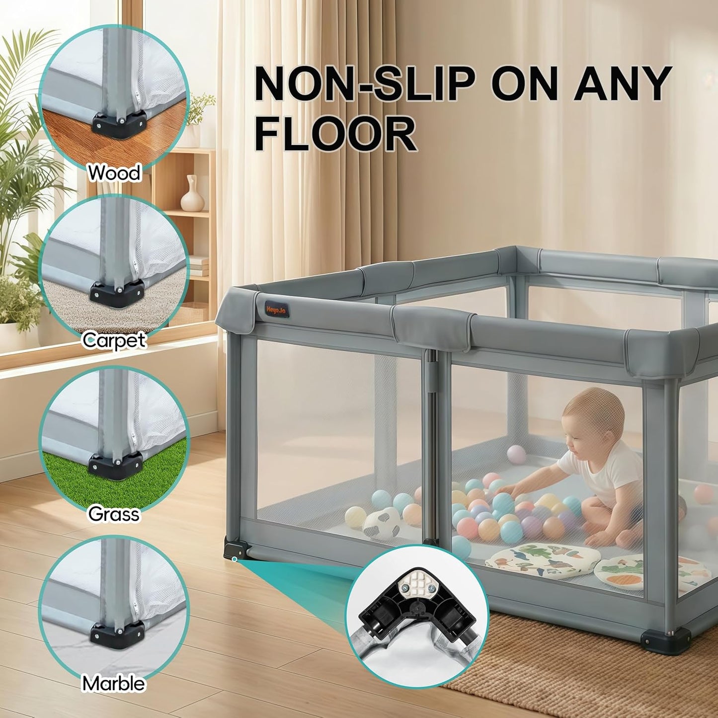 Baby Playpen Foldable, Heyo.Ja Large Play Yard, Playpen for Babies and Toddlers, Play Pens for Babies and Toddlers with Gate, Indoor & Outdoor Portable Play Pen (71"×59")