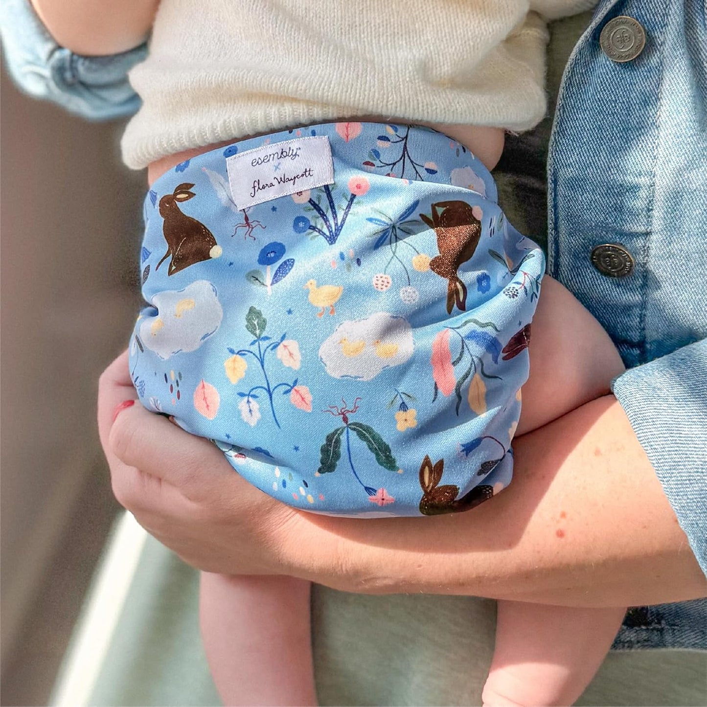 Esembly Cloth Diaper Cover - Reusable Swim Diaper, Waterproof, Breathable - Adjustable Outer Layer Over Absorbent Inner for Blowout Protection - Sea Glass, Size 2 (18-35lbs)
