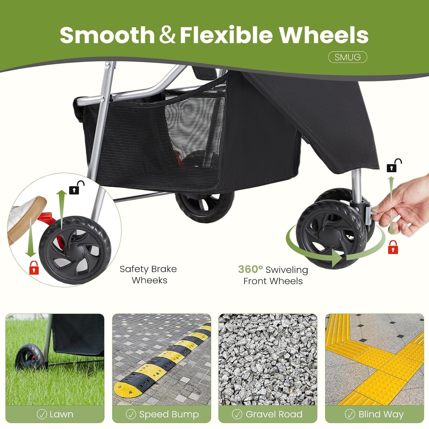 Sweetcrispy 3 Wheels Pet Stroller for Small Dogs and Cats – Foldable Dog Stroller with Mesh Windows, Storage Basket & Cup Holder, Lightweight & Durable Pet Carrier for Travel, Outdoor Use, Blue