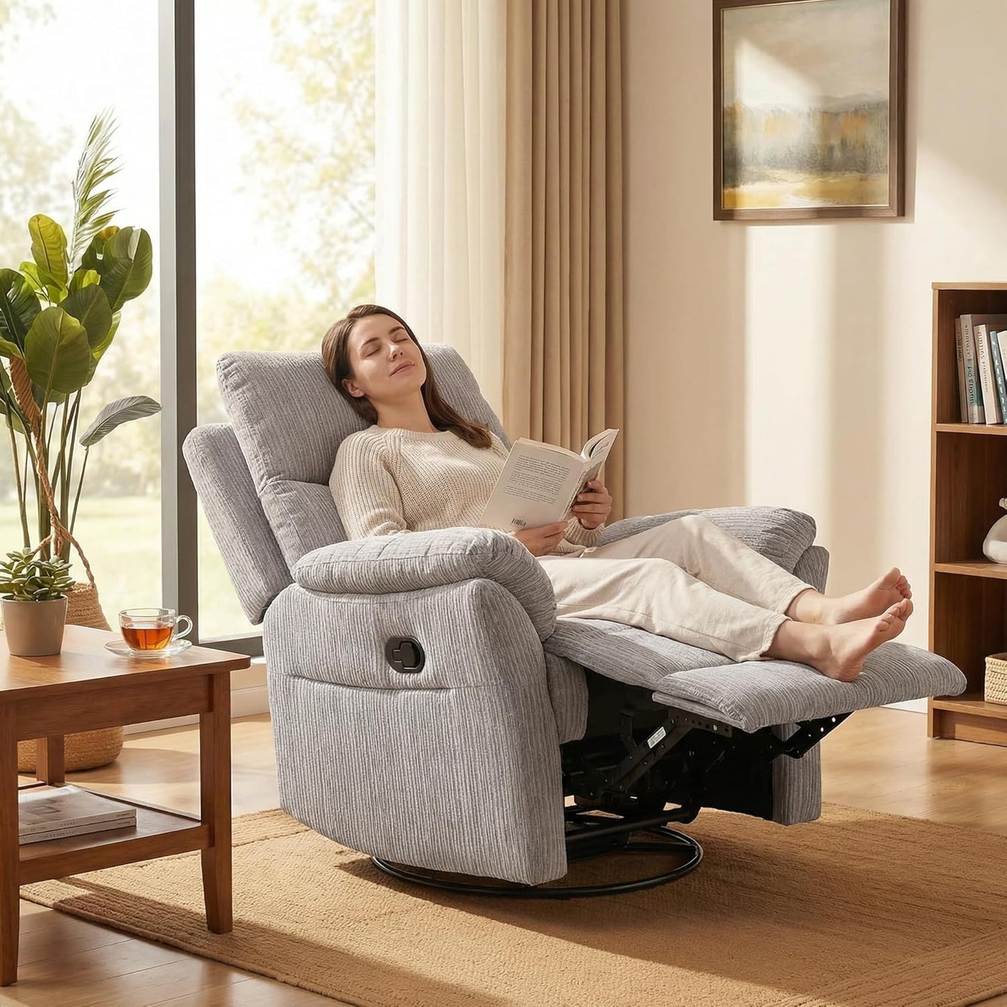 Swivel Rocker Chair, 360°Swivel Rocker Chairs with High Back Arms, Rocking Lazy Boy Chairs, Upholstered Swivels Corduroy Glider for Living Room, Bedroom, Nursing, Beige