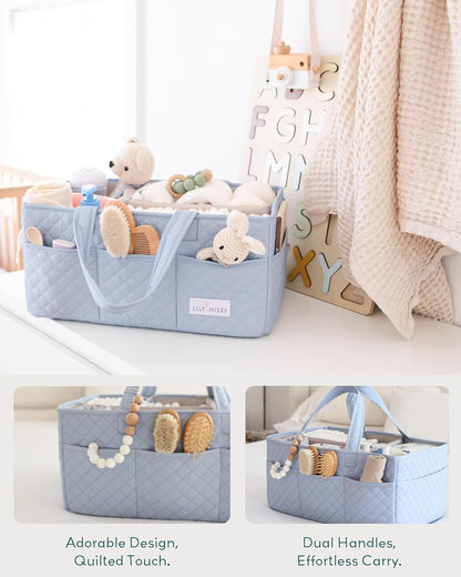 Lily Miles Baby Diaper Caddy Organizer, Quilted Nursery Storage Basket for Newborn Essentials and Diaper Changing Station, Gift for Baby Shower and Registry Must-Have (Willow Green)