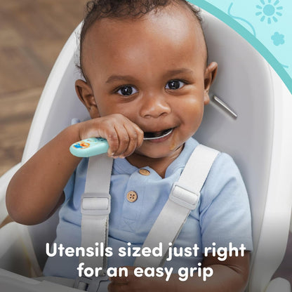 NUK Silicone Baby Tableware Bundle, Includes 1 Plate, 1 Bowl, 1 Cup, & 1 Spoon, Durable Suction Feature Helps Reduce Spills, Microwave-Safe, BPA-Free