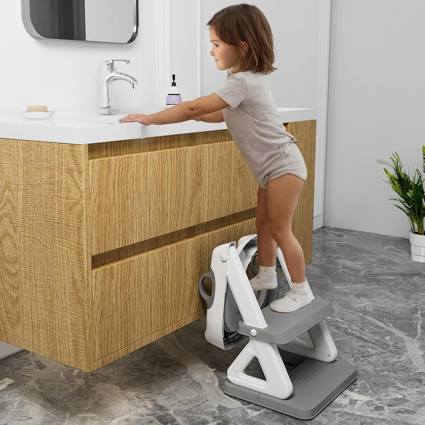 Potty Training Seat with Step Stool Ladder for Kids and Toddler,Wiifo Sturdy Potty Ladder with Soft Padded Cushion for Toddler Boys and Girls(Light Grey) 2025 New Version
