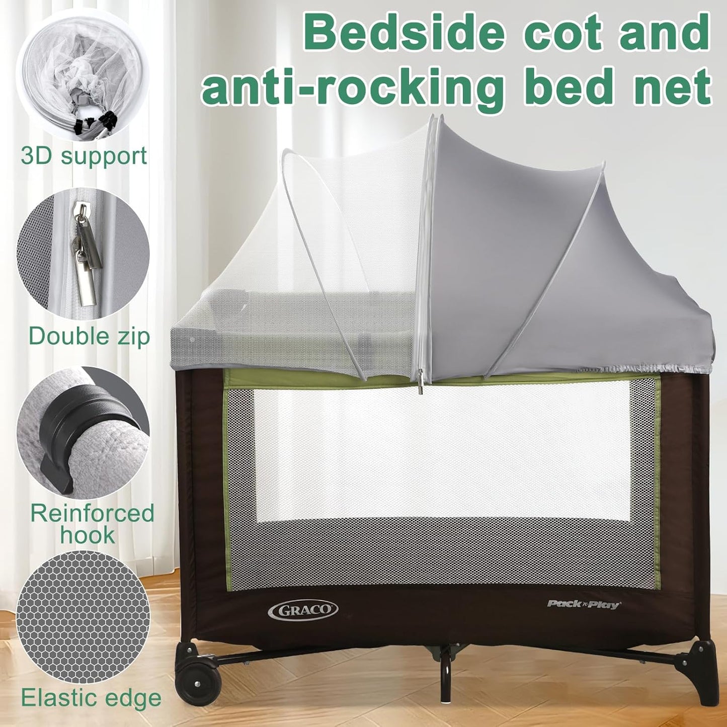 Bassinet Cover for Cats - Blackout Breathable Mosquito Net for Baby Bedside Sleepers & Travel Cribs, 2-Way Zipper Bug Canopy Tent to Block Light & Keep Cats Out (Black-Small)