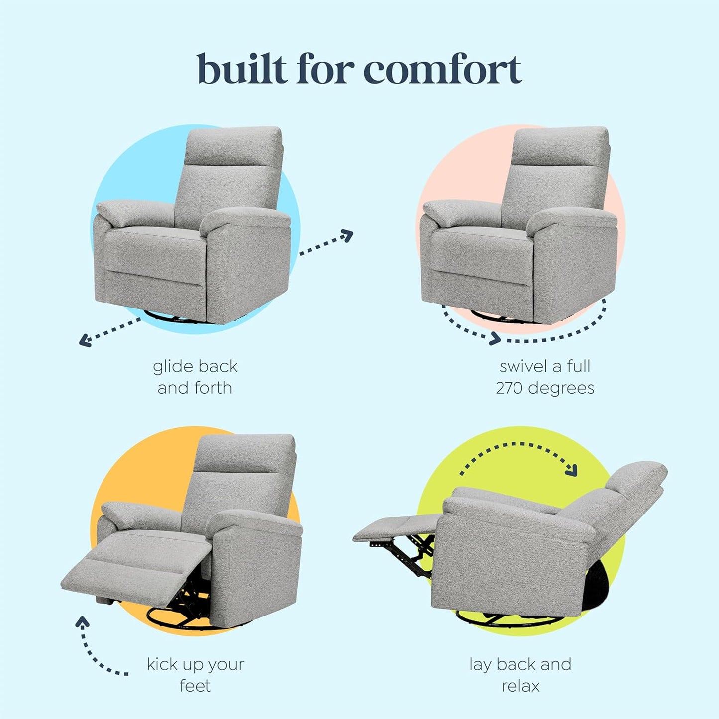 Davinci Suzy Glider Recliner Nursery Chair - Glider Rocking Chair for Nursery and Living Room - GREENGUARD Gold, FSC & Certi-PUR US Certified - 360° Swivel Rocker Recliner Chair (Cozy Cream Boucle)