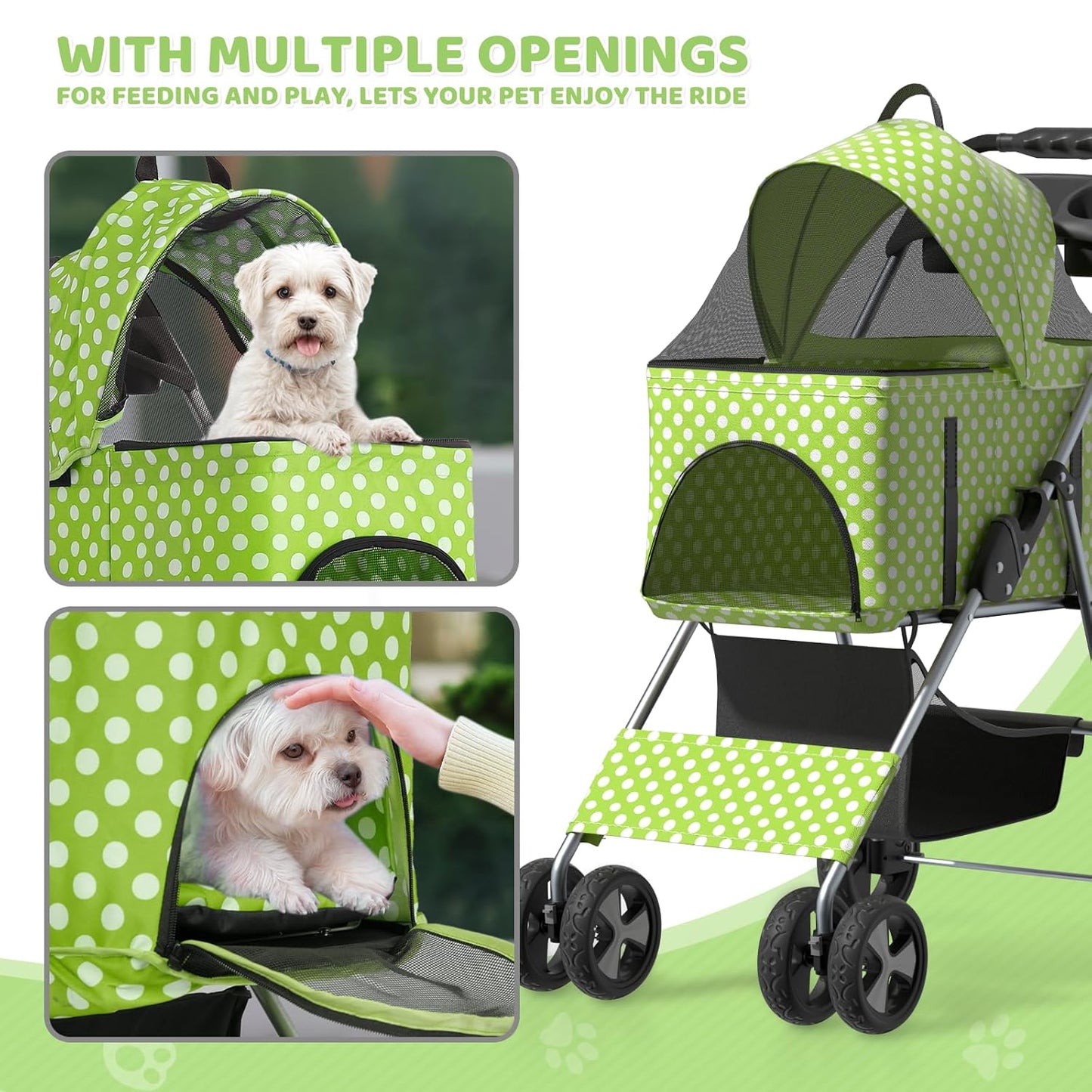 Magshion Compact Pet Stroller for Small-Medium Dogs/Cats up to 22lbs, 4-Wheel Lightweight Umbrella Shaped Portable Puppy Travel Jogger with Breathable Mesh, Cup Holder & Rear Storage, Black