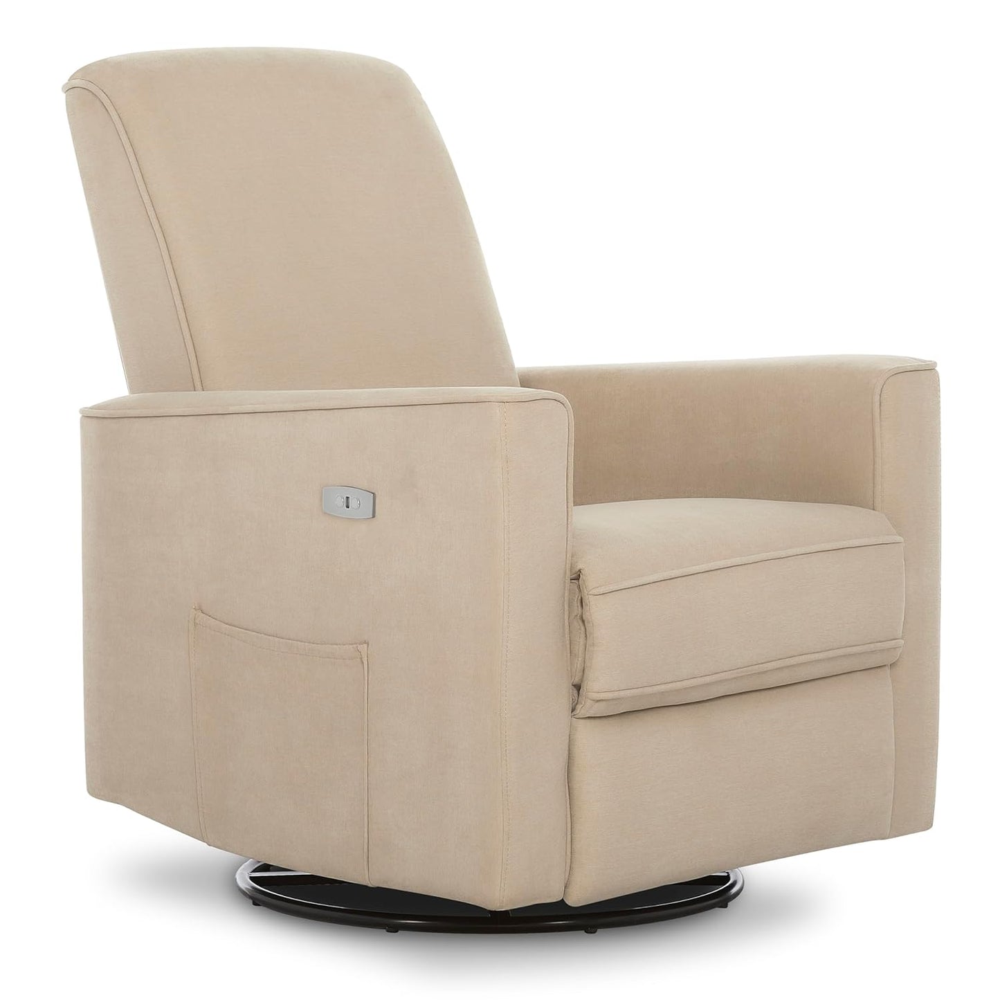 Evolur Harlow Upholstered Power Glider Recliner with USB Charging – Rocking & 275° Swivel with Smooth Glide – Greenguard Gold & FSC Certified – Modern Nursery and Living Room Chair in Light Sand