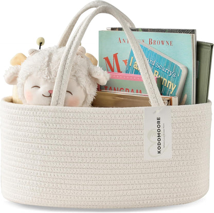 Diaper Caddy Organizer, Empty Gift Basket for Newborn Essentials, Baby Storage Basket, Stylish Gift Bag for Baby Shower, Boys and Girls – Small, White and Beige Brown