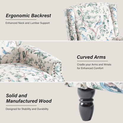 Swivel Rocker Recliner Chair, Manual Nursery Glider Recliner, Floral Fabric Wingback Accent Chair with Adjustable Backrest & Footrest for Small Spaces Living Room Bedroom (Plants Floral, Set of 1)