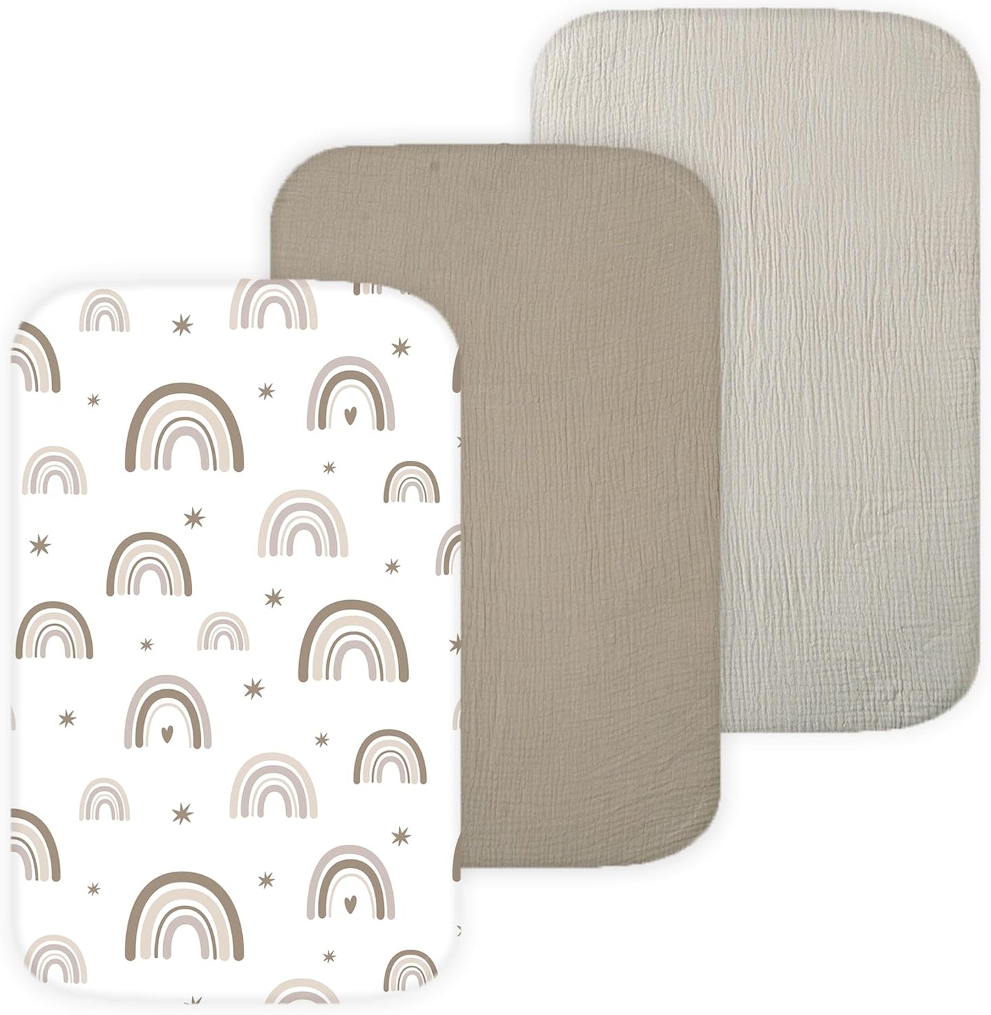 Muslin Bassinet Sheets for Angelbliss, Cowiewie, Amke, Jimglo, Suihuooo, Wayfong Baby Bassinet Bedside Sleeper by TansyPanda, 3PC, 20×33in, Ultra Soft, Breathable, Snug Fit, Unisex Boys Girls, Maadi