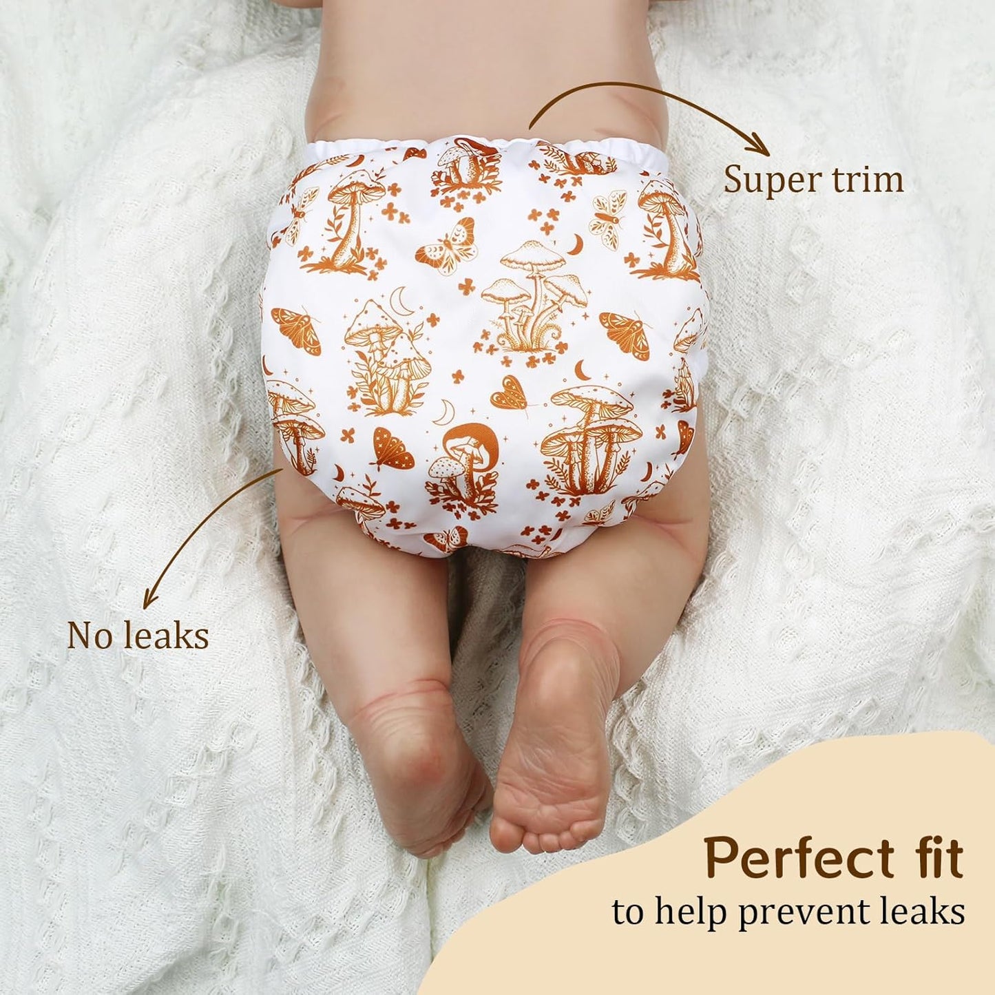 Mama Koala Reusable Adjustable Cloth Diaper Covers with Double Gusset for Girls and Boys, Snap Closure, Size M(Simply Neautrals)