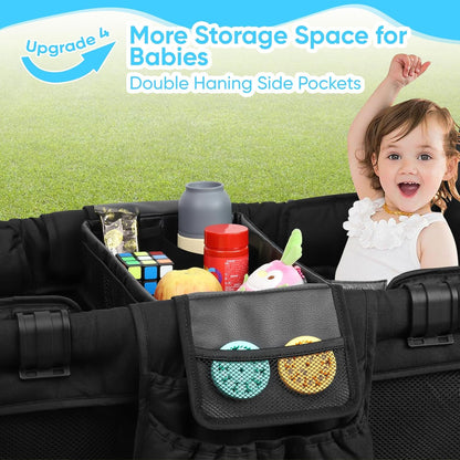 Stroller Snack Tray with Anti-Falling Bottle Holders for Wonderfold Wagon,Waterproof Faux Leather Interior,Easy to Install and Remove( W1,W2)