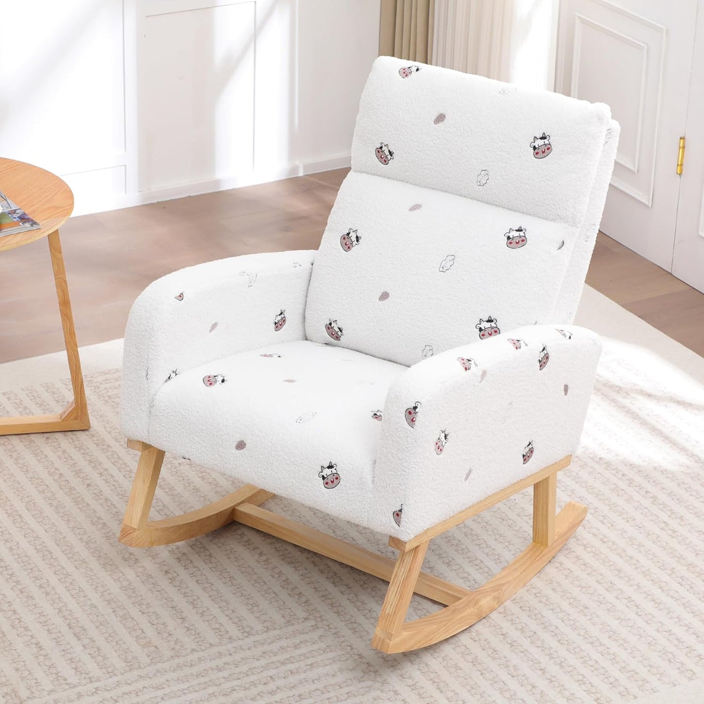 HCHAIRH Rocking Chair Nursery, Upholstered Fabricr Nursing Rocking Chairs with Soft High Back, Modern Nursery Glider Rocker for Mom Living Room, Bedroom, Camel
