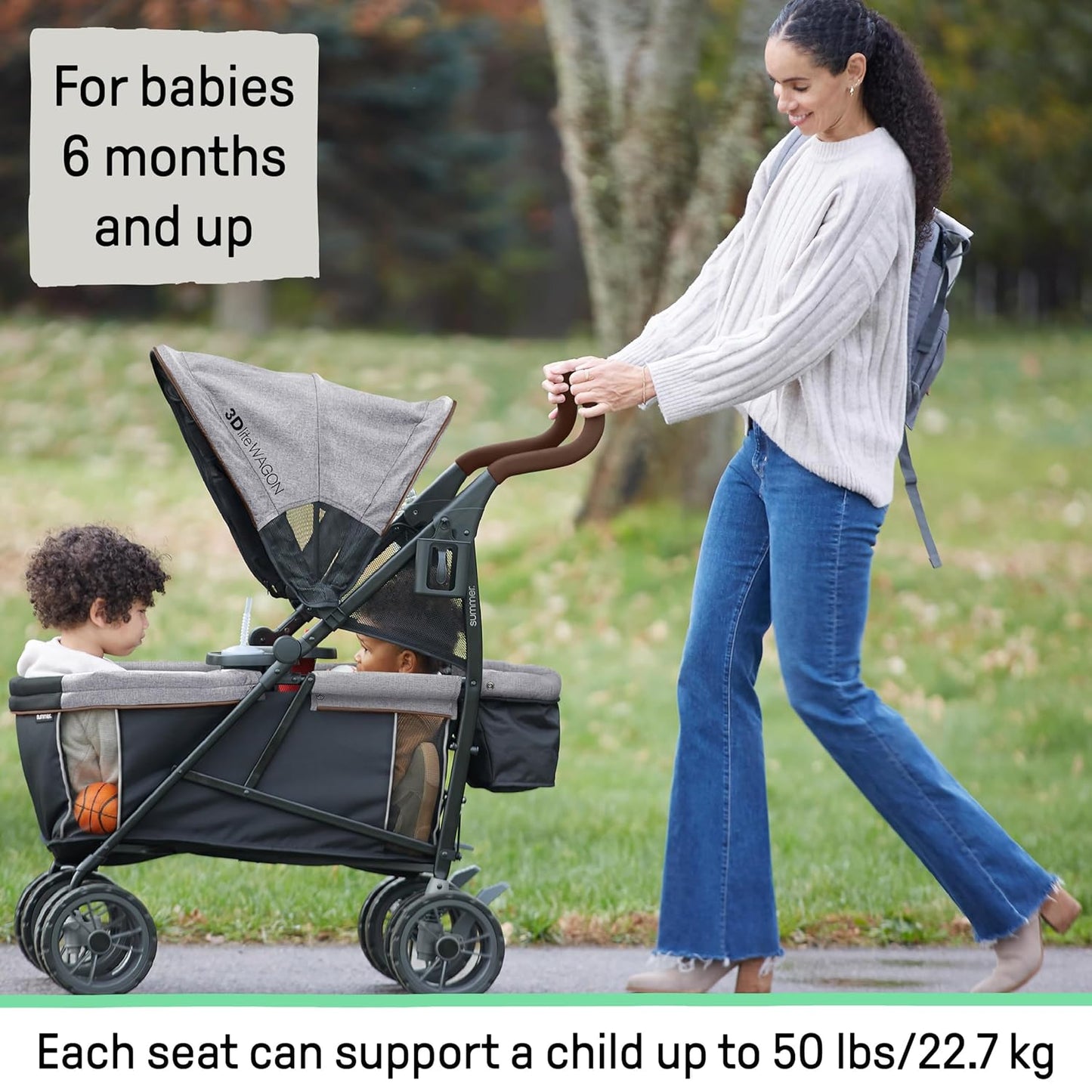 Ingenuity 3Dlite Wagon Convenience Lightweight Stroller for Infants, Accommodates up to 50 Pounds and Holds 2 Children, Black/Gray