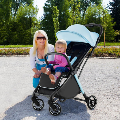 HONEY JOY Lightweight Baby Stroller, Compact Travel Stroller for Airplane, Fits Airplane Cabin & Overhead, One-Hand Gravity Fold, Self-Standing Toddler Stroller w/Adjustable Backrest/Canopy(Pink)