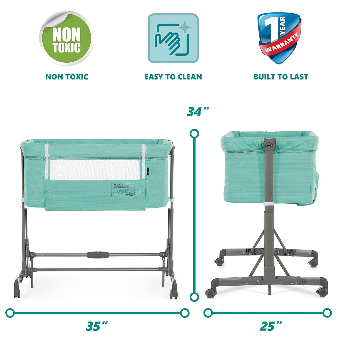 Dream On Me Zimal Bassinet & Bedside Sleeper/Breathable Mesh Panels/Airflow & Easy Visibility/Adjustable Height Options/Lightweight/Mobile/BSA Certified/Mint