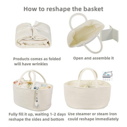 Baby Diaper Caddy Organizer for Girl Boy Rope Nursery Storage Bin Basket Portable Holder Tote Bag for Changing Table Car Travel Baby Shower Gifts Newborn Essentials Registry Must Have Items Pink