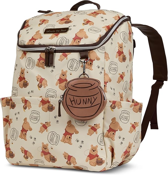 Disney Diaper Bag Backpack with Changing Pad Winnie the Pooh – 16” Nylon Baby Bag for Parents, Insulated Bottle Holders, Multiple Storage Pockets