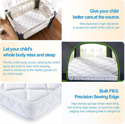 Feisaibaoly Pack and Play Mattress (38 “x26 ”x1.5),Skin Friendly Fabric, Soft, Breathable and Quiet, Provides Baby Friendly Support and Helps Healthy Spine Development,Pack and Play Topper.