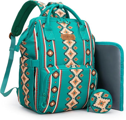Montana West Wrangler Diaper Bag Backpack Aztec Travel Backpack Purses Western Multi-Function Baby Bags for Mom with Waterproof Insulated Pockets