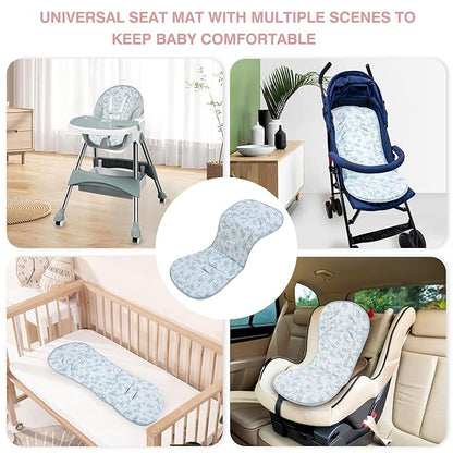 Baby Stroller Cushion,Soft Minky Dotted and Printed Stroller Seat Liner-Reversible Universal Breathable and Soft Newborn Stroller Pad, Cotton Infant Car Seat Insert-82x37cm,1 Pack(Blue Leaves)