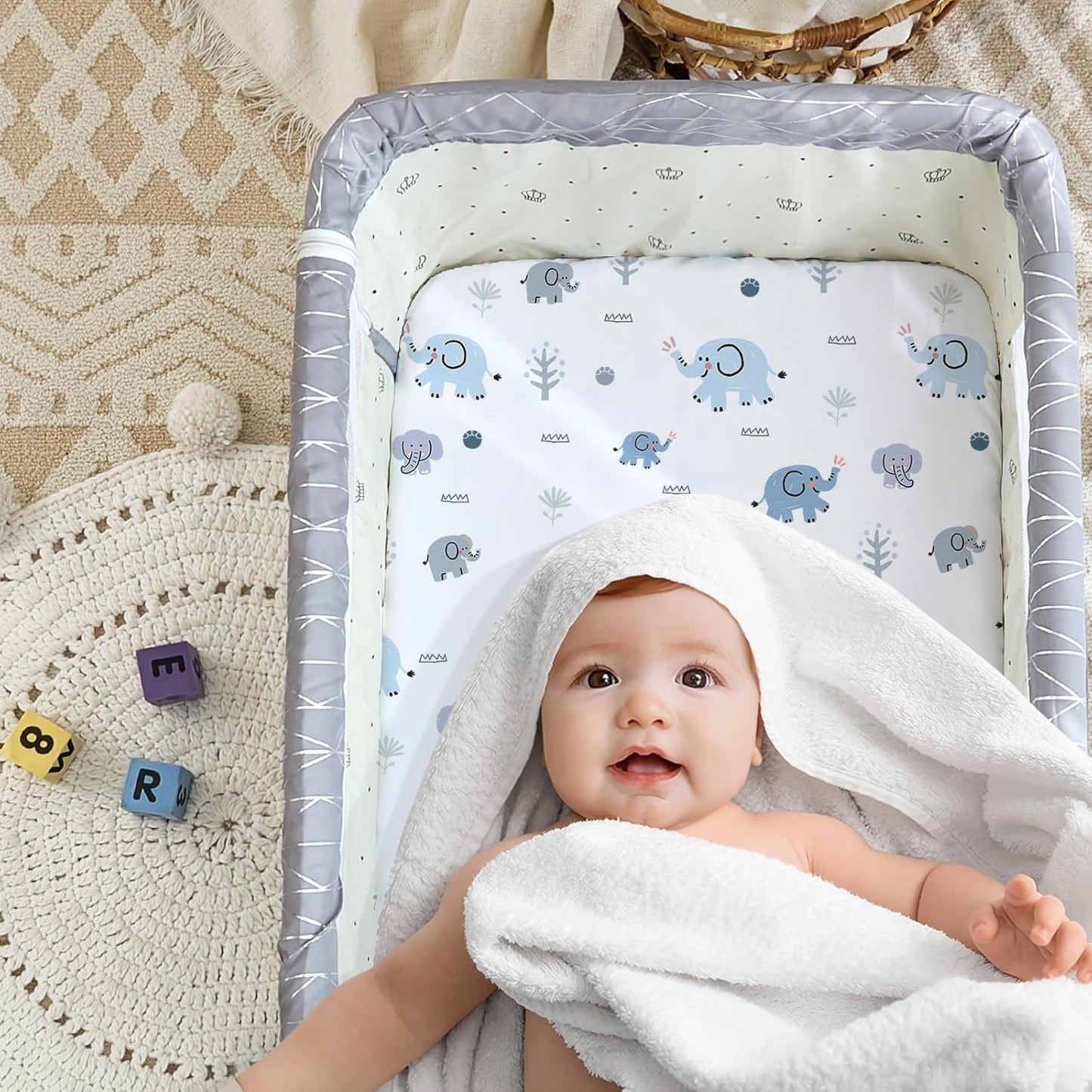 4 Pack Baby Bassinet Sheets - 35"x20" Bedside Bassinet Sheets for Newton, Ezebaby, AMKE & Other Large Bedside Sleeper | Ultra Soft & Skin Friendly Bassinet Fitted Sheets for Boys Girls