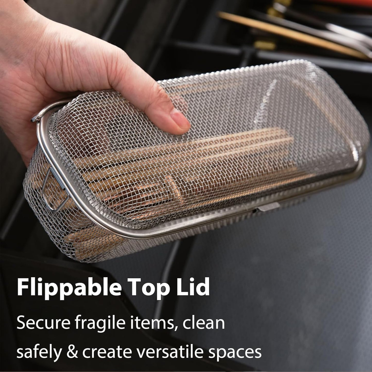 Stainless Steel Dishwasher Basket for Utensils - 18/8 Food-Grade, Custom Fit Size Secure Hold Design Prevents Slipping | Food-Grade Metal & 10-Mesh Drying Tech