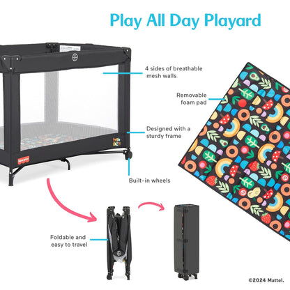 Dream On Me Fisher-Price Play All Day Portable Playard, ASTM Certified, Ideal for Babies & Toddler, One-Hand Fold, Breathable Mesh, Travel Playard with Carry Bag, Easy to Clean - Moonmist