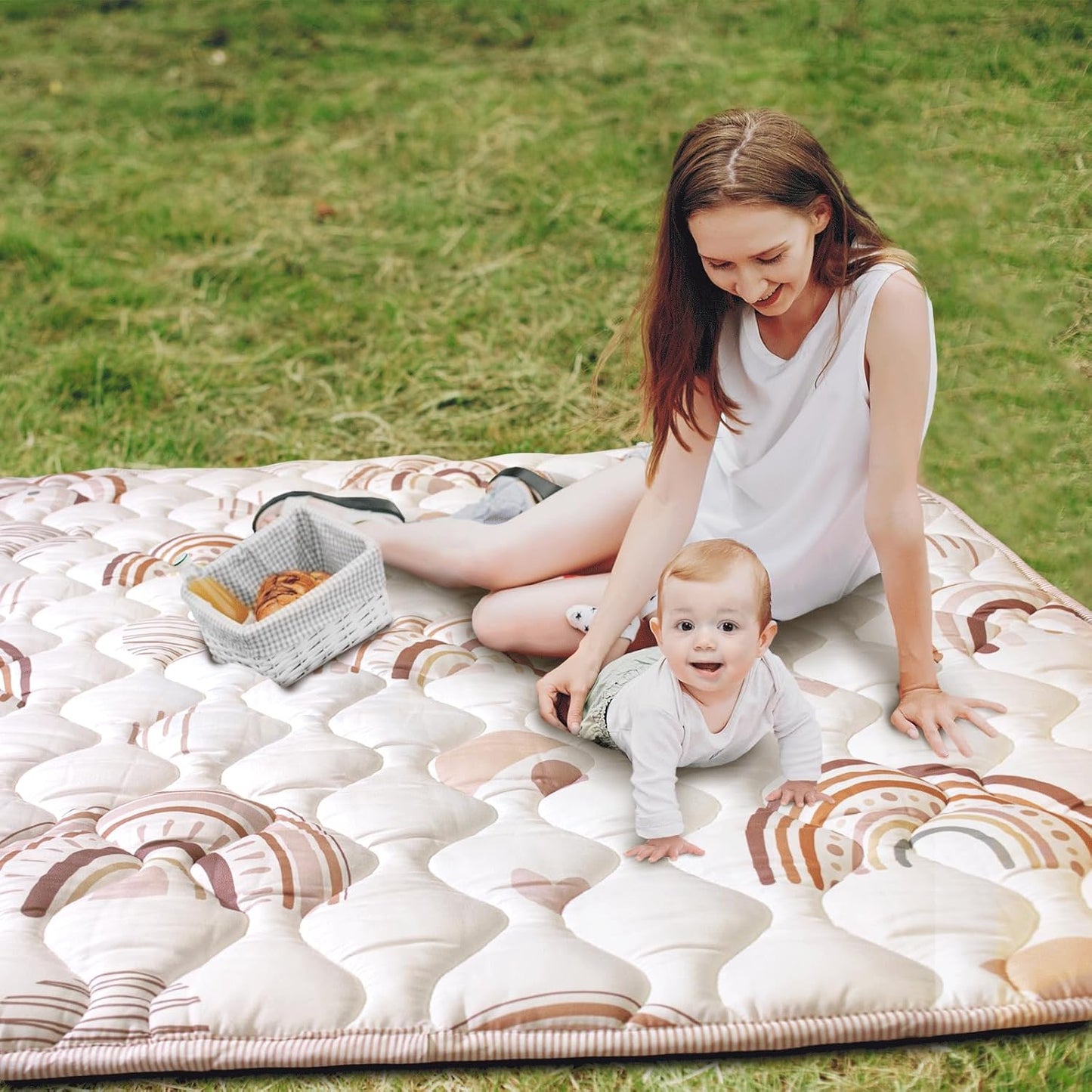 Baby Play Mat, 50x50 Playpen Mat with Super Soft Touch, Activity Mats with Upgraded Anti-Slip Bottom, Machine Washable Crawling Mats for Floor & Picnic (Animal Alphabets)