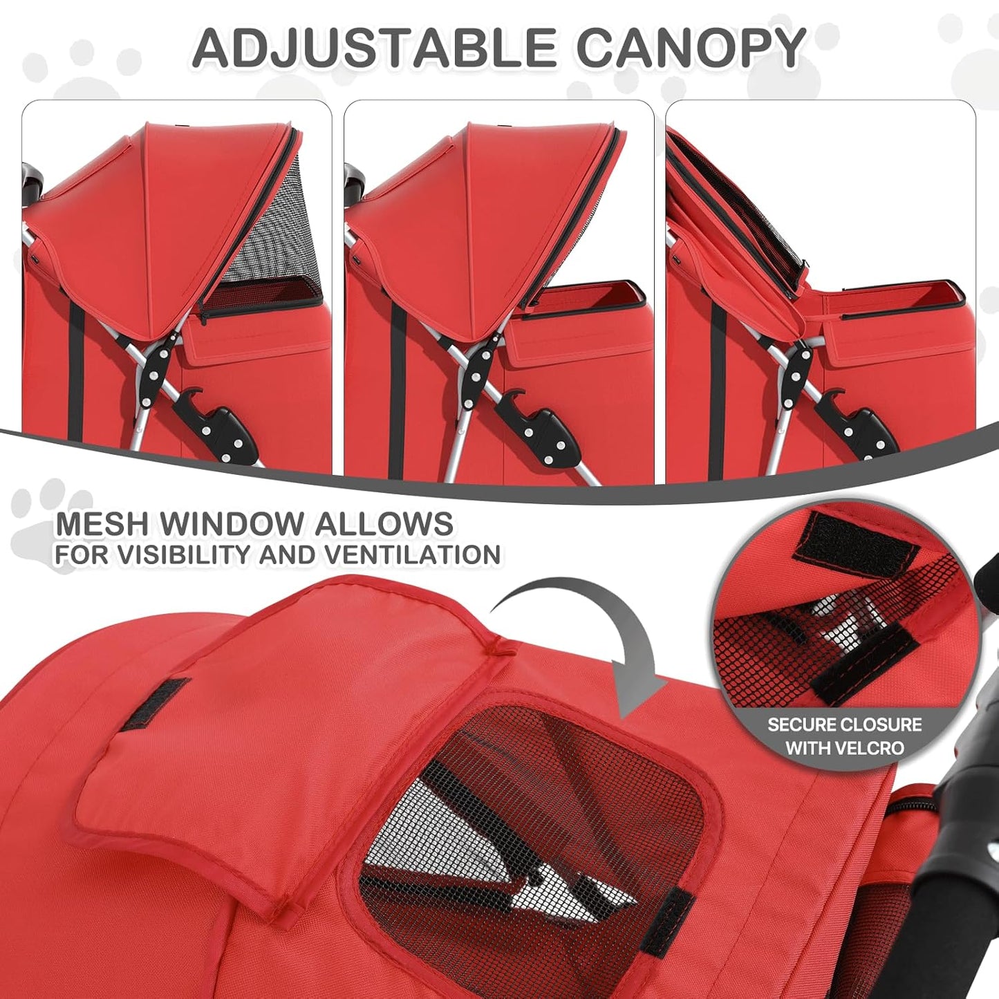 MoNiBloom Foldable Pet Stroller with Weather Cover, 3 Wheels Pet Strolling Cart for Small/Medium Dogs and Cats with Storage Basket and Cup Holder, Breathable and Visible Mesh for All-Season, Black