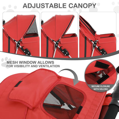 MoNiBloom Foldable Pet Stroller with Weather Cover, 3 Wheels Pet Strolling Cart for Small/Medium Dogs and Cats with Storage Basket and Cup Holder, Breathable and Visible Mesh for All-Season, Black