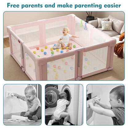 Foldable Playpen for Babies and Toddlers, 51" Portable Play Pen with Mat and Ocean Balls, Play Yard with with Visible Mesh for Inddor and Outdoor, No Assembly Required, Dark Gray