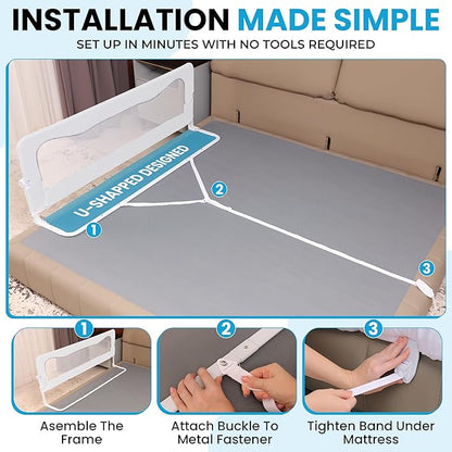 TotCraft MiniFlex Adjustable Length & Height Bed Rail for Toddlers – 35.5″ or 47″ Two Fixed Lengths,Fits Twin, Full & Queen Beds – 14 Height Levels – ASTM Certified Baby Bed Rail Guard (White)
