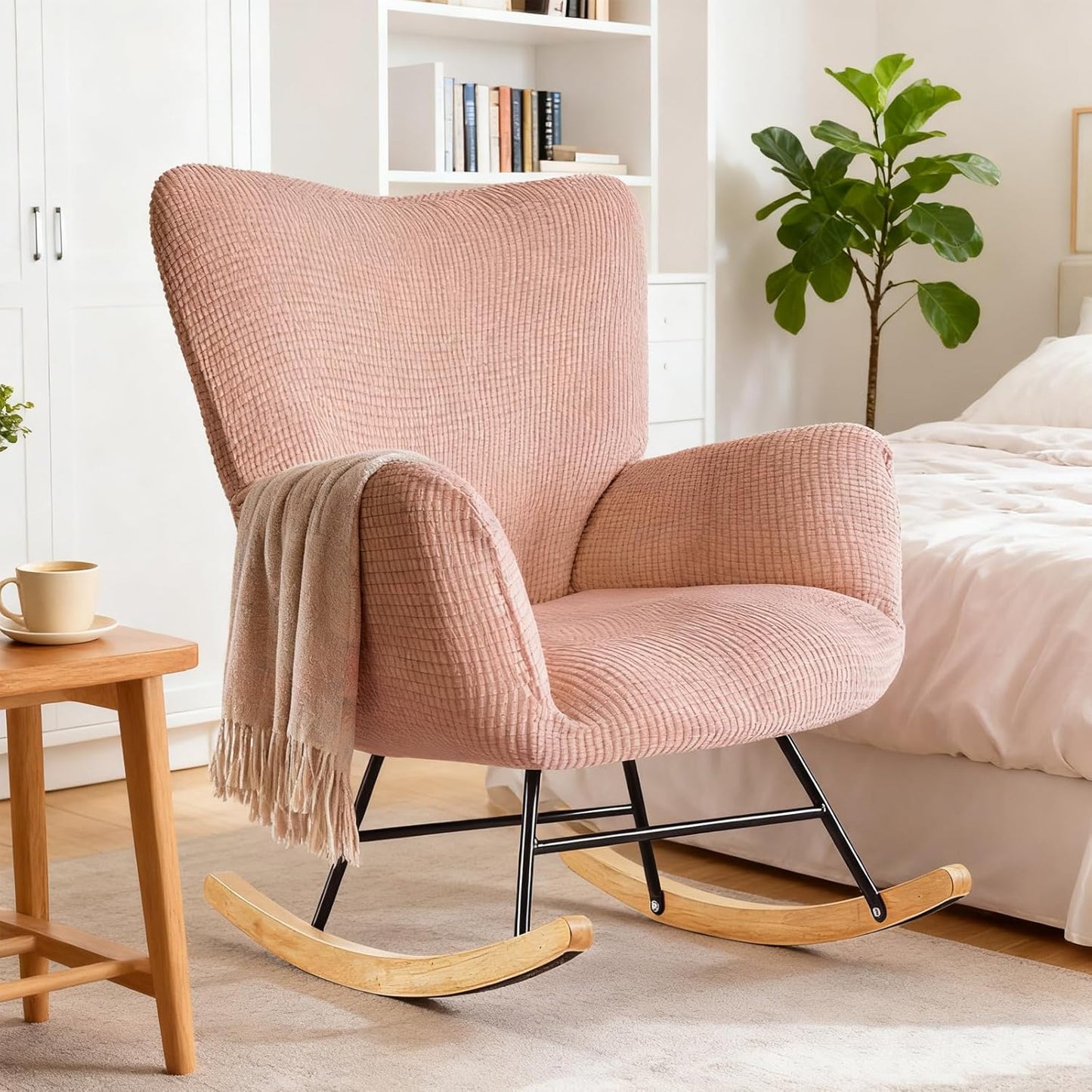 Nursery Rocking Chair Cover,1 Piece Glider Chairs Cover Slipcovers,Soft with Elastic Bottom Spandex Jacquard Small Checks,Furniture Protector Washable