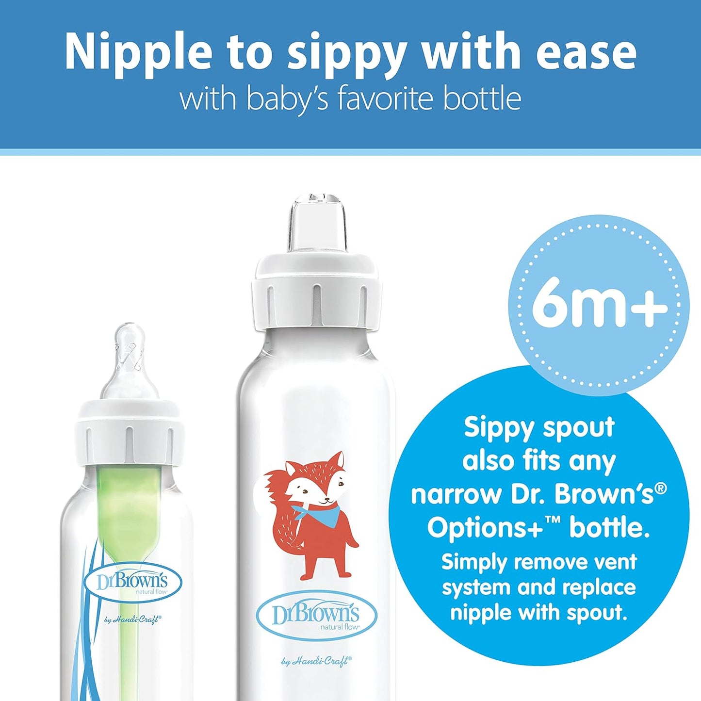 Dr. Brown's Milestones Narrow Sippy Bottle, 100% Silicone Soft Sippy Spout, 8oz/250mL, Flamingo & Bunny, 6m+