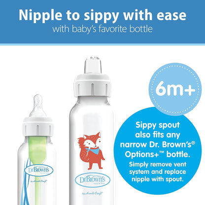 Dr. Brown's Milestones Narrow Sippy Bottle, 100% Silicone Soft Sippy Spout, 8oz/250mL, Flamingo & Bunny, 6m+
