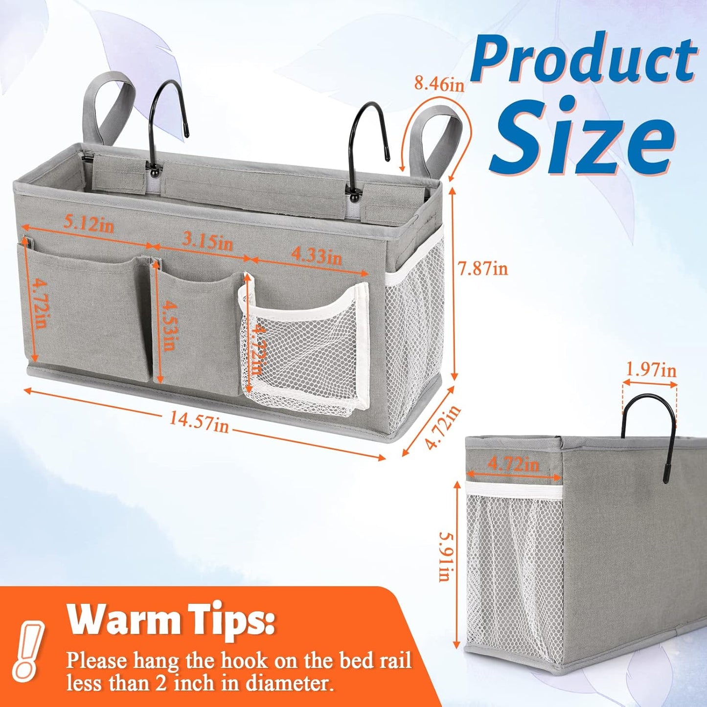 Loghot Bedside Caddy/Bedside Storage Bag Hanging Organizer for Bunk and Hospital Beds,Dorm Rooms Bed Rails,Can be Placed Glasses,Books,Mobile Phones,Keys (White)