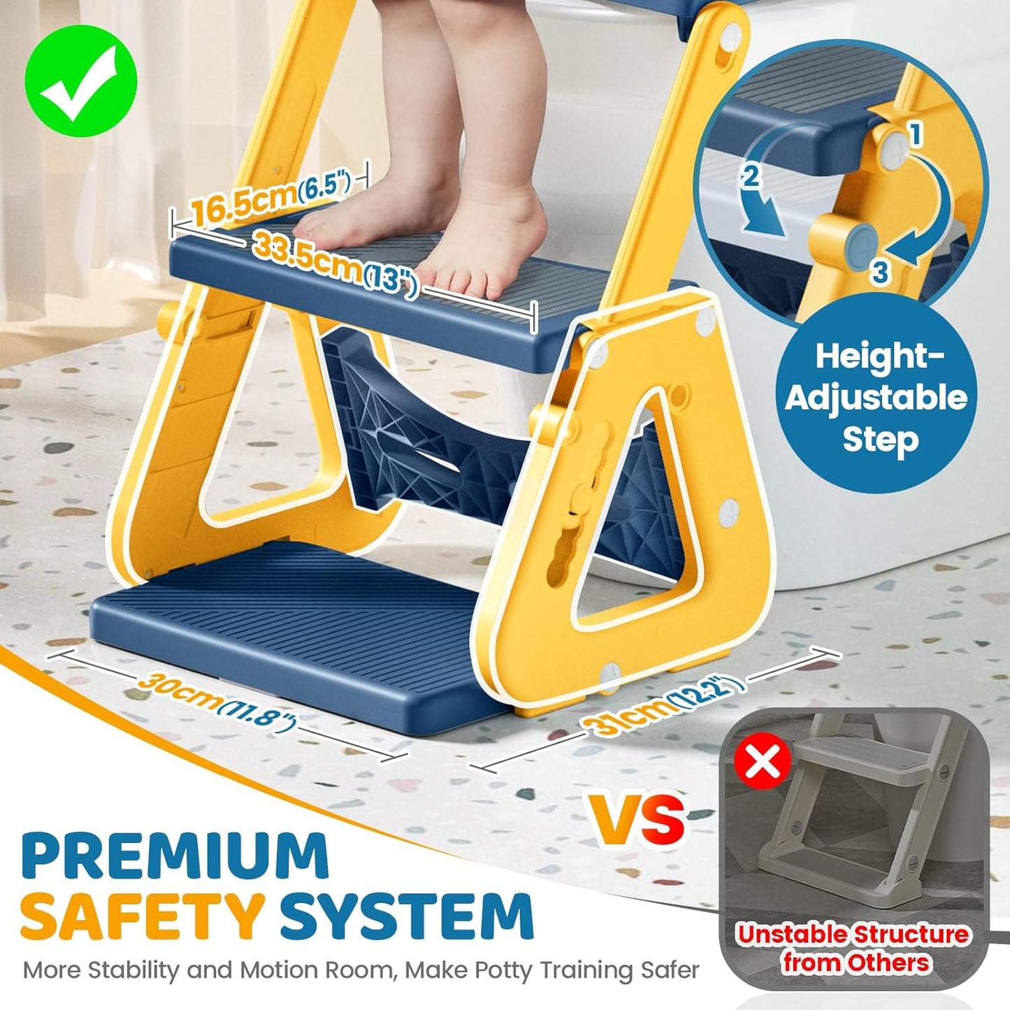 Orzbow Potty Training Seat | Upgrade Toddler Potty Training Toilet with Step Stool, 2-in-1 Stability Toilet Seat for Boys Girls | with Splash Guard, Anti-Slip Pad, Ladder, and Height Adjustable, Pink