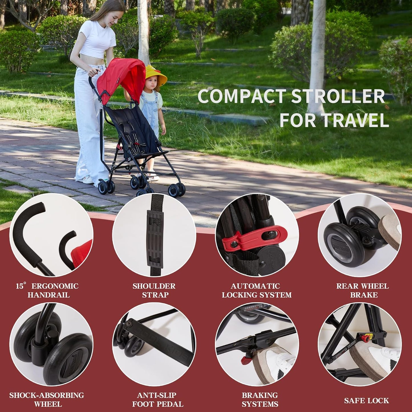Lightweight Travel Stroller, Cool Kids Baby Portable Stroller with Carrier for Walking, Shopping, and Playgrounds