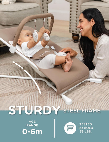 Baby Delight Highland Baby Bouncer | Infant | 0 – 6 Months | 3-Position Recline | Sage Tweed