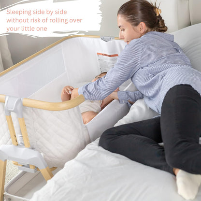 3 In 1 Baby Bassinet with Wheels, Portable Bedside Sleeper for Baby with 7 Adjustable Heights and Foam Mattress, Baby Bedside Crib for Newborns and Infants with Storage Basket, Carry Bag Included