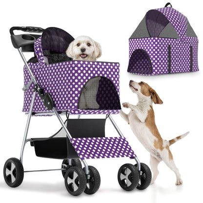 Magshion Compact Pet Stroller for Small-Medium Dogs/Cats up to 22lbs, 4-Wheel Lightweight Umbrella Shaped Portable Puppy Travel Jogger with Breathable Mesh, Cup Holder & Rear Storage, Black