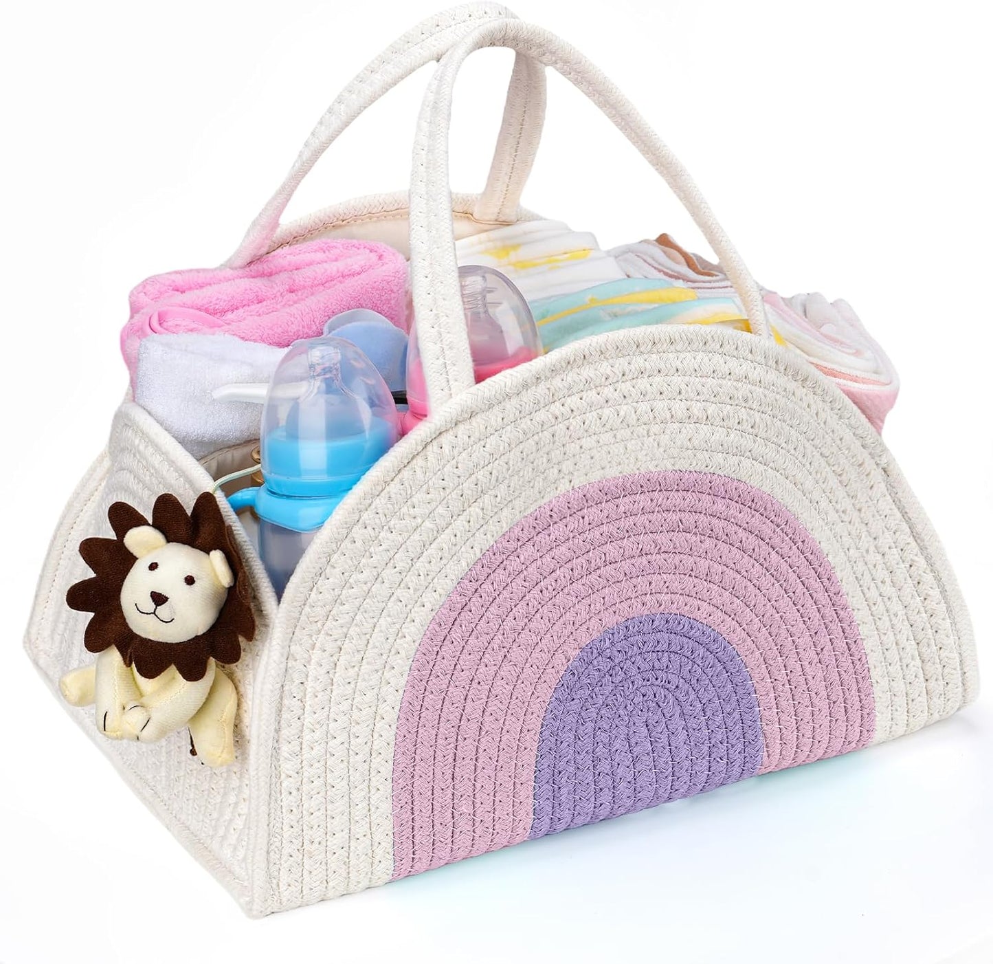 Baby Diaper Caddy- With Removable Dividers, Nursery Storage Bin and Car Organizer,Boy & Girl Shower Gift Basket,Portable Organizer,Nursery Essentials-Rainbow Purple