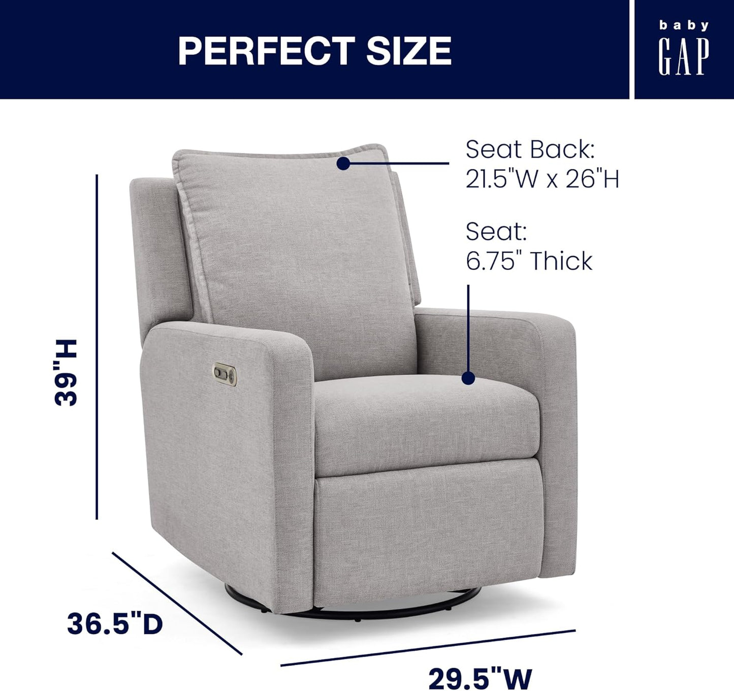 babyGap Harlowe Power Recliner with USB-A and Type-C Ports by Delta Children - Greenguard Gold Certified – Stain-Resistant Performance Fabric is Oeko-TEX Standard 100 Certified, Sand